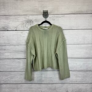 Elodie Women's Sage Green Wide Ribbed Knit Crewneck Sweater Size Large